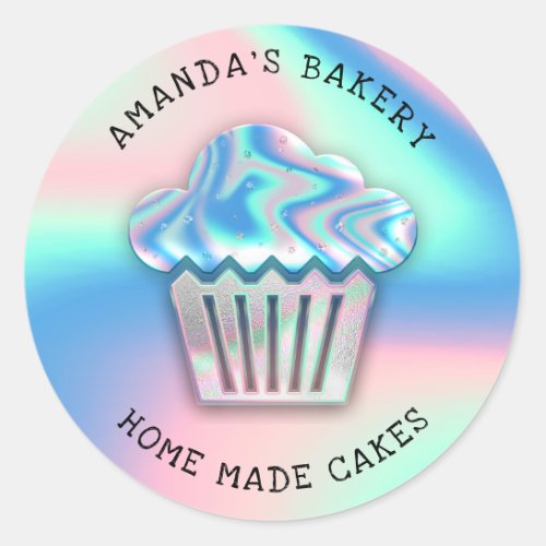 Cakes Sweets Cupcake Home Bakery Holograph Blue Classic Round Sticker
