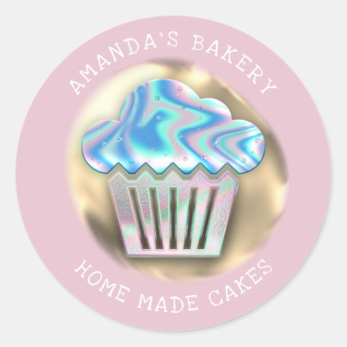 Cakes Sweets Cupcake Home Bakery Holograph Blush Classic Round Sticker