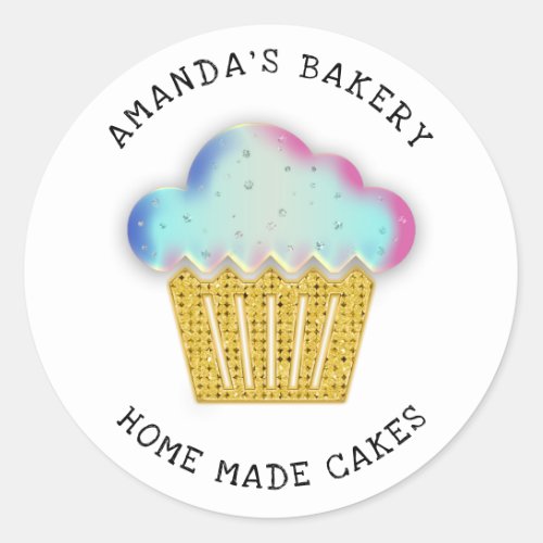 Cakes Sweets Cupcake Home Bakery Holograph Gold Classic Round Sticker