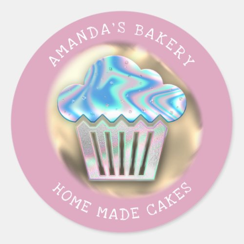 Cakes Sweets Cupcake Home Bakery Holograph Gray Classic Round Sticker