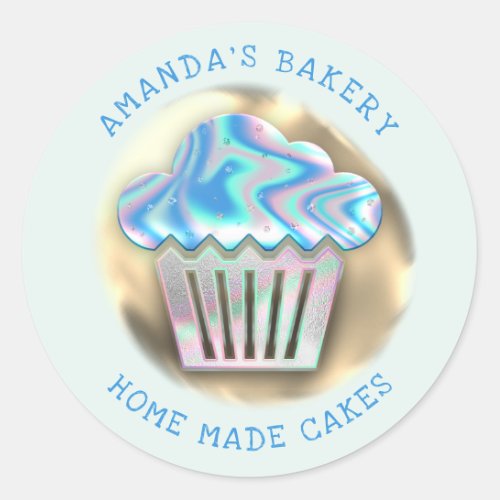 Cakes Sweets Cupcake Home Bakery Holograph Gray Classic Round Sticker