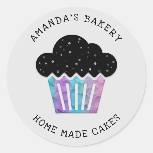 Cakes Sweets Cupcake Home Bakery Holograph Gray Classic Round Sticker