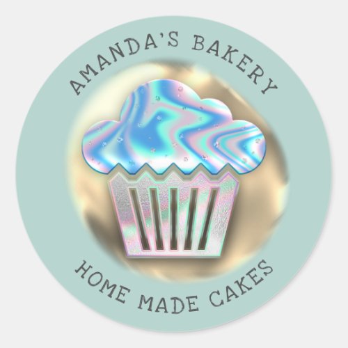 Cakes Sweets Cupcake Home Bakery Holograph Mint Classic Round Sticker