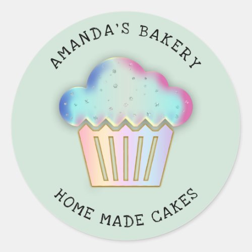 Cakes Sweets Cupcake Home Bakery Holograph Mint Classic Round Sticker