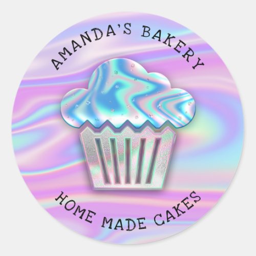 Cakes Sweets Cupcake Home Bakery Holograph Pink Cl Classic Round Sticker