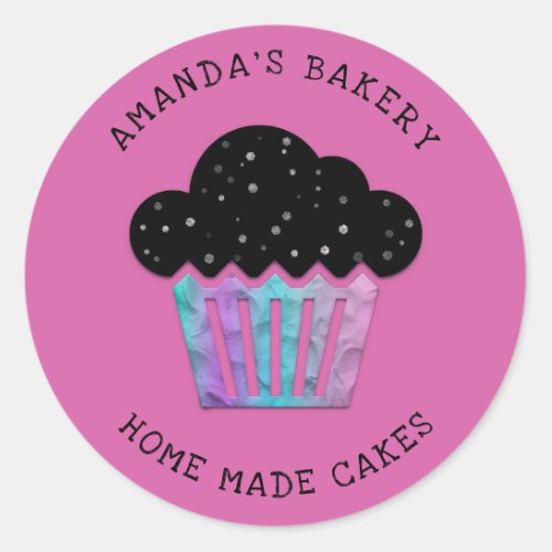 Cakes Sweets Cupcake Home Bakery Holograph Pink Classic Round Sticker