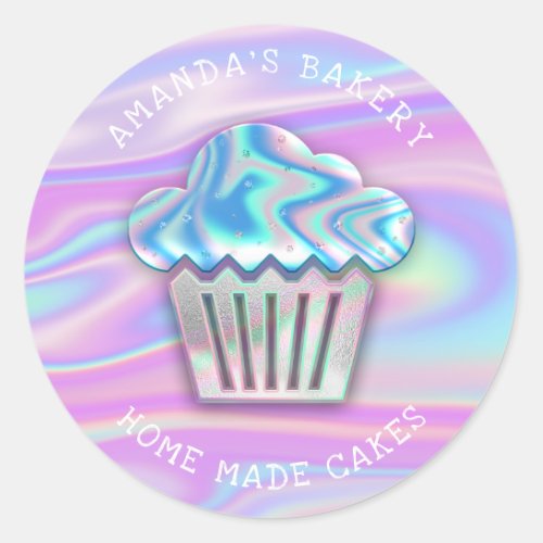 Cakes Sweets Cupcake Home Bakery Holograph Pink Classic Round Sticker