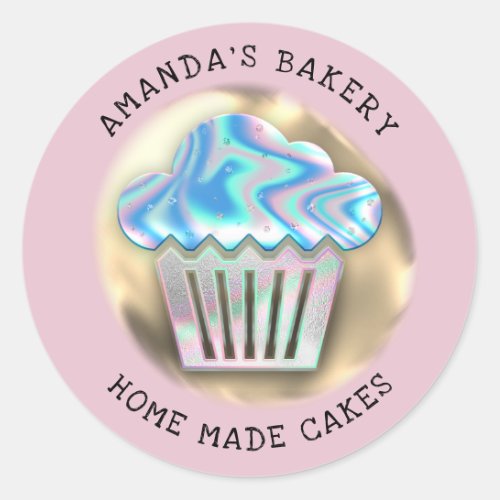 Cakes Sweets Cupcake Home Bakery Holograph Rose Cl Classic Round Sticker