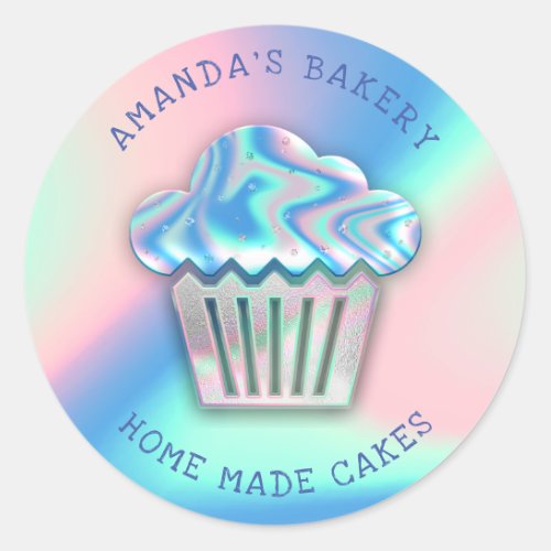 Cakes Sweets Cupcake Home Bakery Holograph Rose Classic Round Sticker