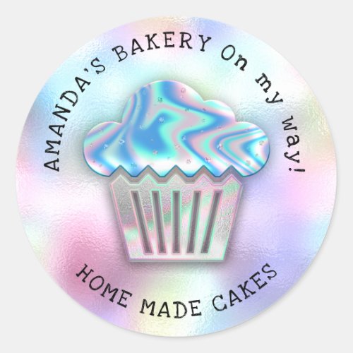 Cakes Sweets Cupcake Home Bakery Holograph Silver Classic Round Sticker