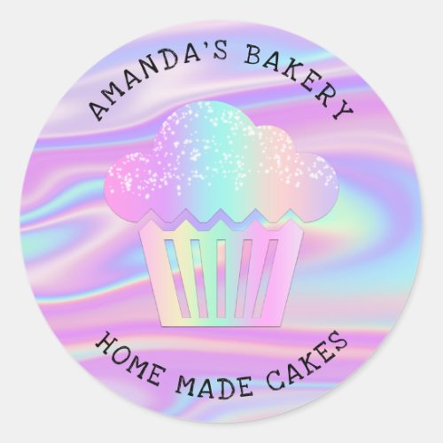 Cakes Sweets Cupcake Home Bakery Holograph Unicorn Classic Round Sticker