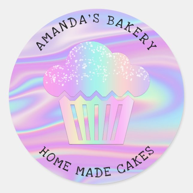 Cakes Sweets Cupcake Home Bakery Holograph Unicorn Classic Round Sticker (Front)