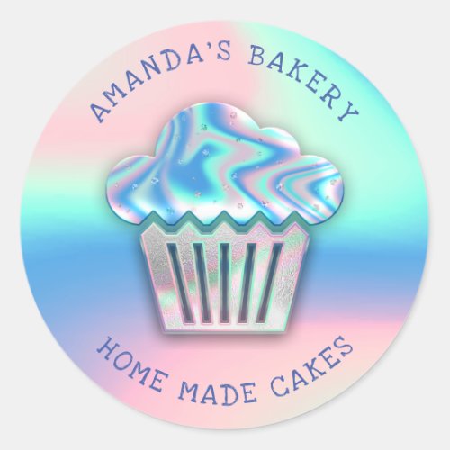 Cakes Sweets Cupcake Home Bakery Holograph Unique Classic Round Sticker