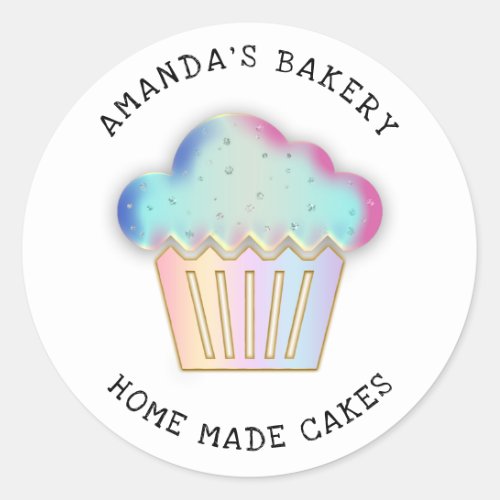 Cakes Sweets Cupcake Home Bakery Holograph White Classic Round Sticker