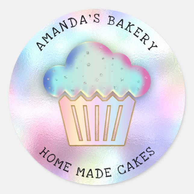 Cakes Sweets Cupcake Home Bakery Holographic  Classic Round Sticker (Front)