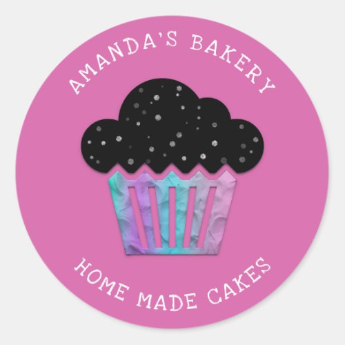 Cakes Sweets Cupcake Home Bakery Holographic Rose Classic Round Sticker