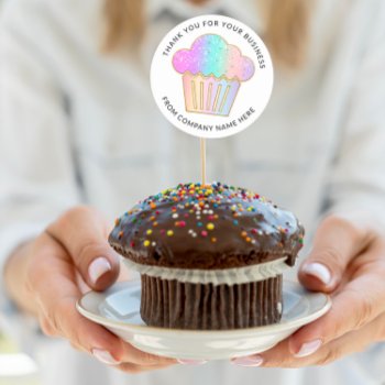 Cakes Sweets Cupcake Home Bakery Logo Holographic  Classic Round Sticker by luxury_luxury at Zazzle