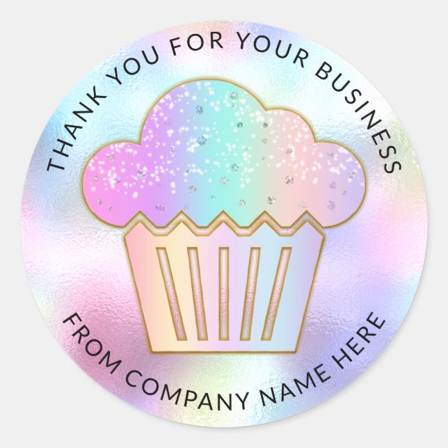 Cakes Sweets Cupcake Home Bakery Name Holograph  Classic Round Sticker (Front)