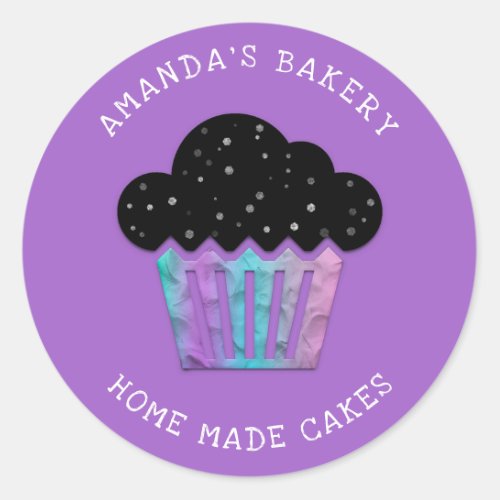 Cakes Sweets Cupcake Home Bakery Purple3D Classic Round Sticker