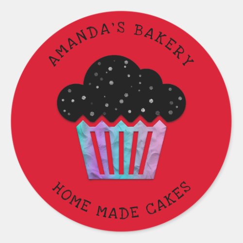 Cakes Sweets Cupcake Home Bakery Red  Classic Round Sticker