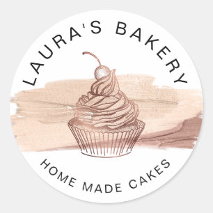 Cakes & Sweets Cupcake Home Bakery Rose Gold Class Classic Round Sticker