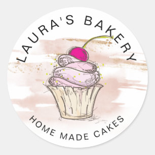 Cakes & Sweets Cupcake Home Bakery Rose Gold Class Classic Round Sticker