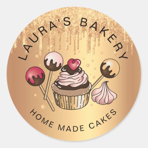 Cakes  Sweets Cupcake Home Bakery Rose Gold Class Classic Round Sticker