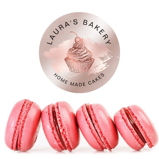 Cakes & Sweets Cupcake Home Bakery Rose Gold Classic Round Sticker (Creator Uploaded)