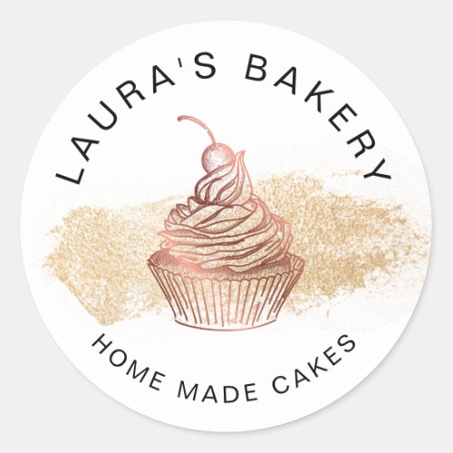 Cakes  Sweets Cupcake Home Bakery Rose Gold Classic Round Sticker
