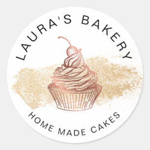 Cakes & Sweets Cupcake Home Bakery Rose Gold Classic Round Sticker