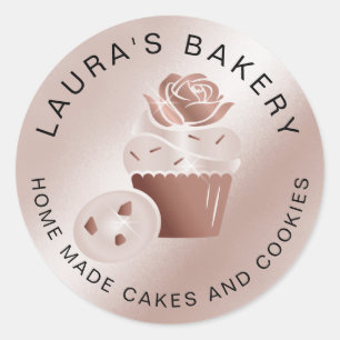 Cakes & Sweets Cupcake Home Bakery Rose Gold Classic Round Sticker
