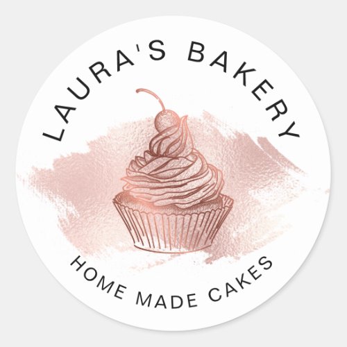 Cakes  Sweets Cupcake Home Bakery Rose Gold Classic Round Sticker