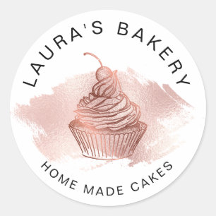 Cakes & Sweets Cupcake Home Bakery Rose Gold Classic Round Sticker