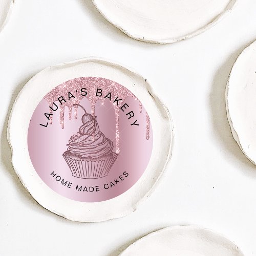 Cakes  Sweets Cupcake Home Bakery Rose gold drips Classic Round Sticker