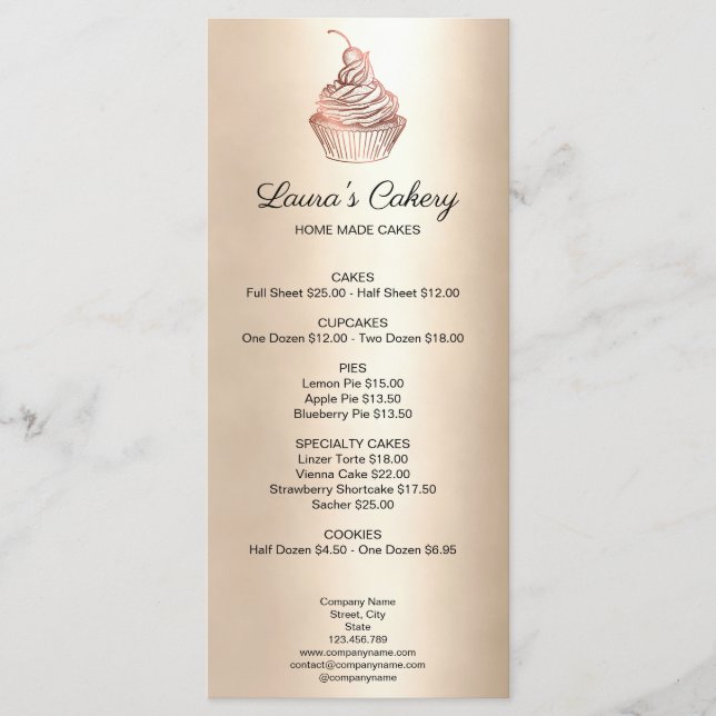 Cakes & Sweets Cupcake Home Bakery Rustic Vintage Menu (Front)