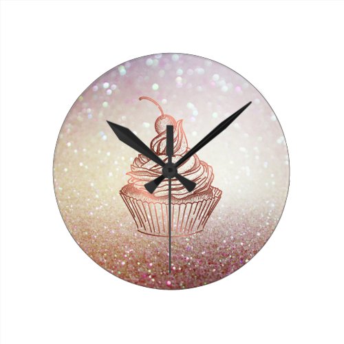 Cakes & Sweets Cupcake Home Bakery Rustic Vintage Round Clock