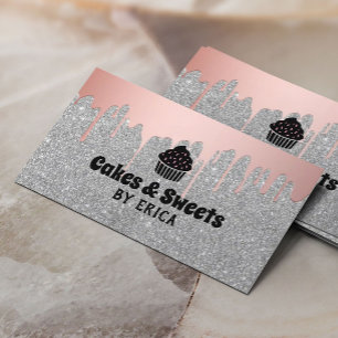 Cakes & Sweets Cupcake Home Bakery Silver Glitter Business Card
