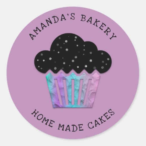 Cakes Sweets Cupcake Home Bakery Violet Purple Classic Round Sticker