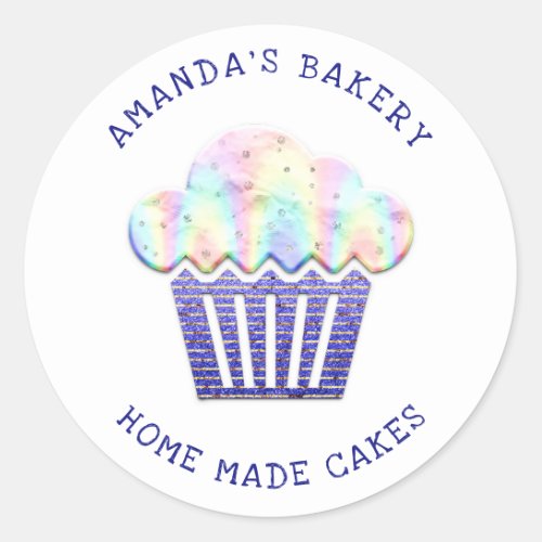 Cakes Sweets Cupcake Home Vegan Bakery Glitter Blu Classic Round Sticker