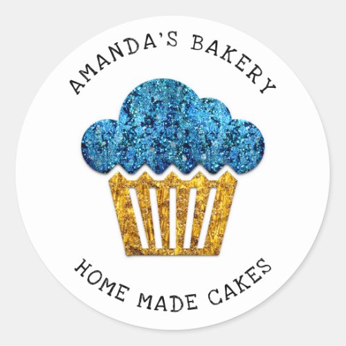 Cakes Sweets Cupcake Home Vegan Bakery Gold Blue   Classic Round Sticker