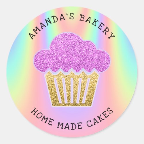 Cakes Sweets Cupcake Home Vegan Bakery Holograph  Classic Round Sticker
