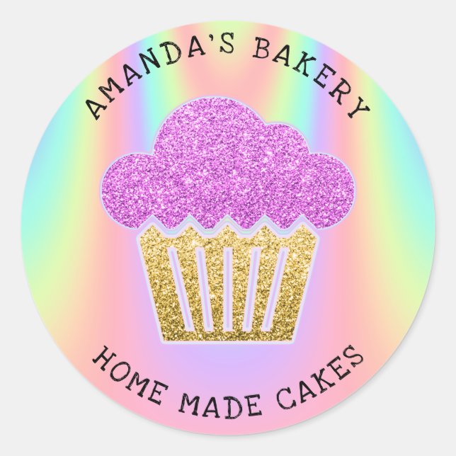 Cakes Sweets Cupcake Home Vegan Bakery Holograph  Classic Round Sticker (Front)