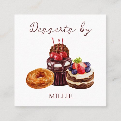 Cakes Sweets Desserts Bakery  Square Business Card