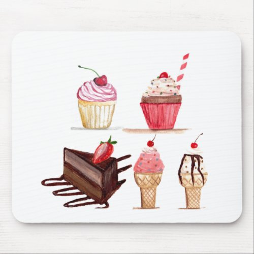 Cakes Watercolor Bakery Sweets Cupcakes Pastry Mouse Pad