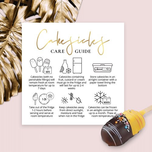 Cakesicles White  Gold Modern Bakery Care Guide Square Business Card