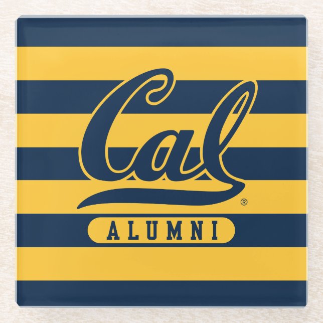 Cal Alumni Stripes Glass Coaster (Front)