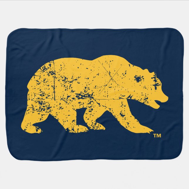 Cal Bear | Distressed Yellow Baby Blanket (Horizontal)