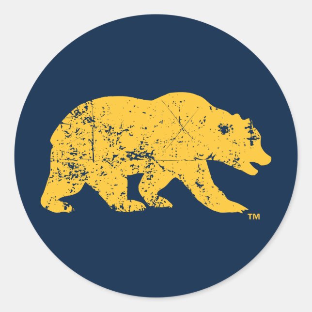 Cal Bear | Distressed Yellow Classic Round Sticker (Front)