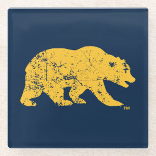 Cal Bear   Distressed Yellow Glass Coaster