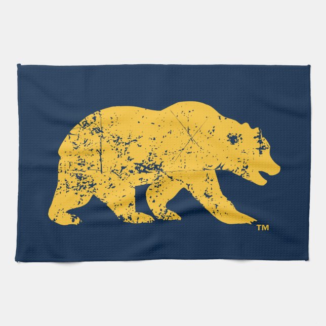 Cal Bear | Distressed Yellow Kitchen Towel (Horizontal)